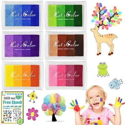 Image of DazSpirit 6 Colours Ink Pads, Non Toxic Rainbow Stamp Pad, Fingerprint Pads for Stamping Card Making, Imagination, Scrapbooking, Art, Craft