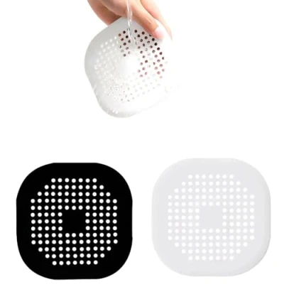 Image of Silicone Drain Protector, 2Pcs Protectors, Sink Filter, Strainers with Sucker, Shower Hair Catcher, Strainer for Kitchen, Bathroom, Bathtub(Black White)