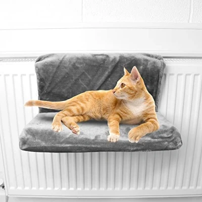 Image of Albert Austin Cat Radiator Bed For Indoor Cats Hanging Luxury Hammock Soft Fleece Cosy and Comfortable Keeps Warm Easy To Setup Machine Washable Lightweight Scratch Resistant