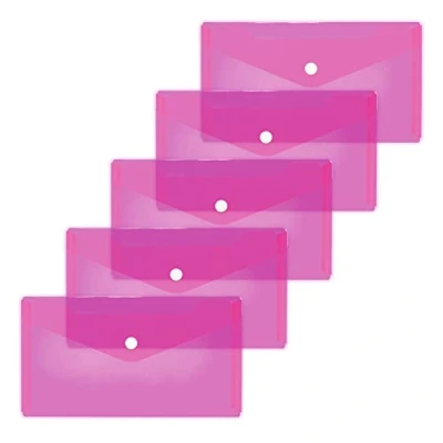 Image of HERMA 20039 Document Wallets DIN Long Transparent Pink Pack of 5 Small Pockets Envelopes with Press Stud Fastener, Plastic for School, University, Office, Travel