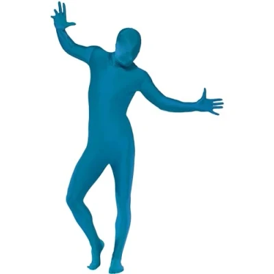 Image of Smiffys Second Skin Suit, Blue with Bumbag, Concealed Fly and Under Chin Opening, Fancy Dress, Comedy Dress Up Costumes