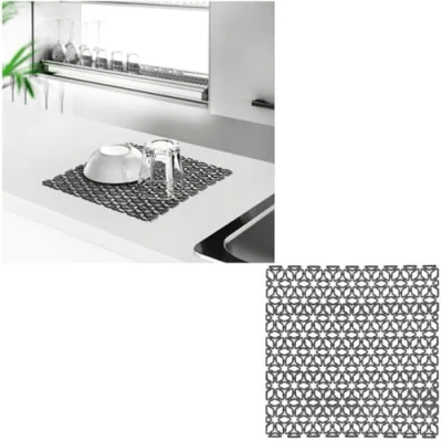 Image of HK Online 29cm SINK DRAINING MAT CLUTTER Free Counter Top Dish Rack, Mug &amp; Cutlery Holder, Drip Tray (Sink Mat)