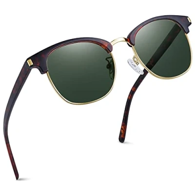 Image of Joopin Half Frame Polarised Sunglasses Man UV400 Protection Retro Classic Horn Rimmed for Men Womens (Olive)