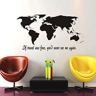Image of Wall Sticker If Travel was Free World Map Silhouette Art Decal Removable Vinyl Transfer Stencil Graphics Home Room Decor 116X58Cm