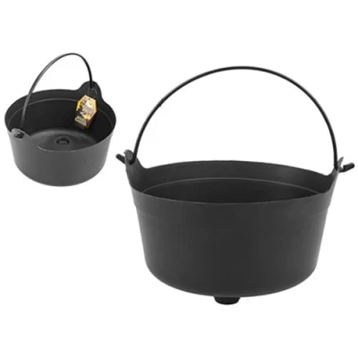 Image of Spooky Plastic Black Candy Cauldron 23cm (1 Pc.) Durable &amp; Wickedly Stylish Decor Perfect for Halloween Treats