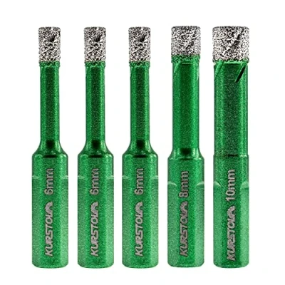 Image of Porcelain Tile Diamond Drill Bits Dry Hole Saw Set for Ceramic Marble Granite Stone,Diamond Core Bit Kit Triangle Shank Fixed on Drills,No.K6(6/6/6/8/10mm)