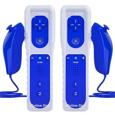 Image of TechKen Controller for Wii with Motion Plus and Nunchuck Remote Control Nunchuk Connection Replacement Wii/WiiU (Dark Blue)