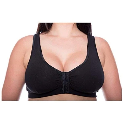 Image of GEMM Cotton Lycra Non Wired Front Fastening Bra in Black White Nude Floral Sizes 34B to 48DD (Black 40)