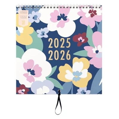 Image of Busy B Family Wall Calendar 17 Month Aug &#039;25 Dec &#039;26 Floral Design Planner with 5 Schedules, Notes, Mini Calendars, Stickers &amp; Monthly Storage Pockets 30.5 x 30.5cm