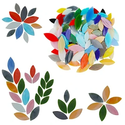 Image of Belle Vous 100 Pieces Glass Petal Mosaic Tiles Mixed Colours with Assorted Sizes Hand Cut Stained Flower Leaves for Handmade DIY Arts/Crafts and Home Decoration