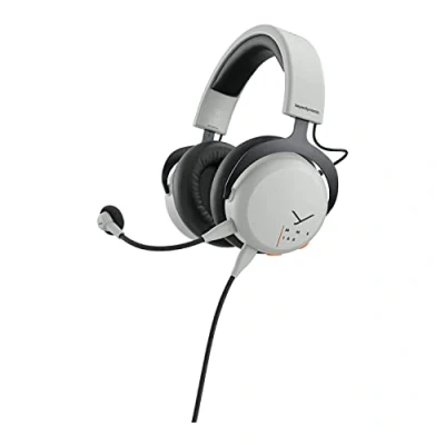 Image of beyerdynamic MMX 100 closed over ear gaming headset in grey with META voice microphone, excellent sound for all devices