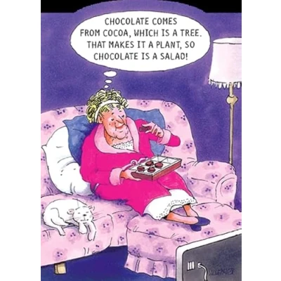 Image of Paperlink Humour Open Blank/Birthday Greeting Card Chocolate is a Salad! From The Wrinklies Range