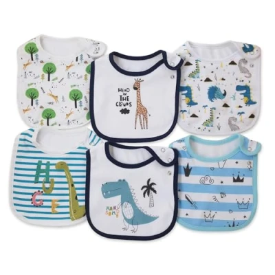 Image of Maiwamita 6 Pack Waterproof Cotton Baby Bibs for Girls Boys Drooling Eating with Snaps (multi8)