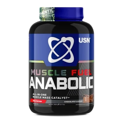 Image of USN Muscle Fuel Anabolic All In One Mass Gainer, Chocolate Flavour 2kg, 54g Protein Powder, 5g Creatine Powder &amp; BCAA For Maximum Growth, Post Workout Recovery Drink Mix