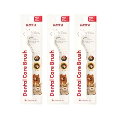 Image of JAYU PET Dental Care Brush (Firm Bristles) 3ea Resilient Dog Toothbrush, Cat Toothbrush for Tartar &amp; Plaque Removal, Horizontal Head and S Curved Body