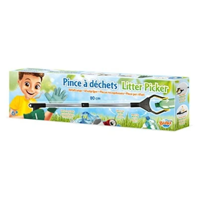Image of Buki France BN013 Litter Picker 80cm Rubbish &amp; Picking Set. Grabber Stick Tool. Includes Work Gloves and 5 Activities for Kids. Gift Suitable Boys Girls 6 years over