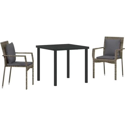 Image of vidaXL 3 Piece Garden Dining Set with Cushions Grey Poly Rattan