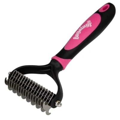 Image of BUGALUGS Pet Grooming Brush Double Sided Shedding and Dematting Undercoat Rake, Dog Brush, Cat Comb, for Long Haired Cats