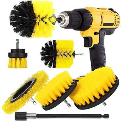 Image of YIHATA Drill Brush Cleaning Brushes Set, 6 Pack Extended Electric Power Scrubbing for Cleaning, Great Car Carpet Floor Bathroom Toilet Kitchen Ceramic Surface Yellow