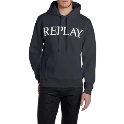 Image of Replay Men&#039;s M3103 Hooded Sweatshirt, 067 Night Blue, XL