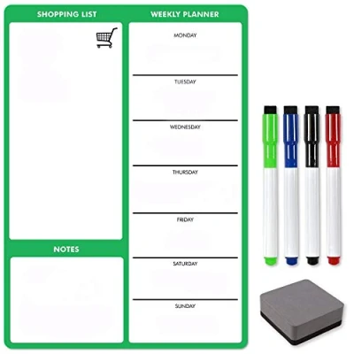 Image of TMS A4 Magnetic Weekly Planner for Fridge, Memo Board, Whiteboard Dry Wipe Meal Planner, Calendar and Shopping List Kitchen or Office Erase Board Notes Daily Reminders (Green, A4)