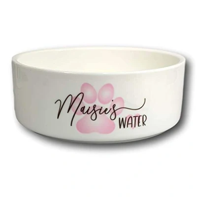 Image of Personalised Pet bowl Pink Footprint dog New present puppy animal Ceramic Accessories (Large Bowl)