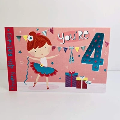Image of Words n Wishes Girl Age 4 Happy 4th Birthday Card Ballerina Presents