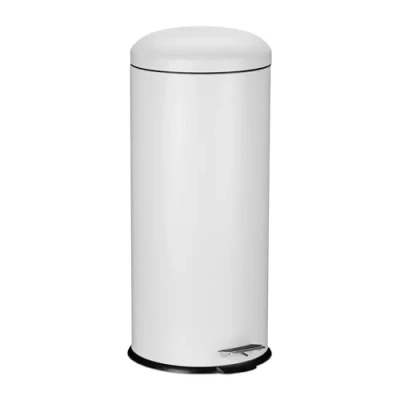 Image of Relaxdays Kitchen Pedal Bin, 30 Litres, Rubbish Disposal, Soft Close Lid, Inner Bucket with Handle, Round, Metal, White