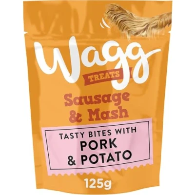 Image of Wagg Sausage &amp; Mash Tasty Bites Pork Potato Dog Treats 125g (Pack of 7) Oven Baked