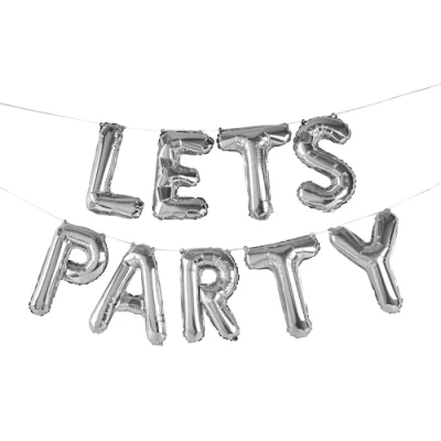 Image of Hootyballoo Silver &#039;Lets Party&#039; 16&quot; Foil Balloon Garland Banner Partyware HBGP141