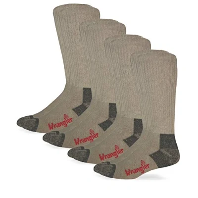Image of Wrangler Men&#039;s Riggs Non Binding Boot Work Cotton Cushion Smooth Toe Socks 4 Pair Pack, Khaki, Large (Pack of 4)