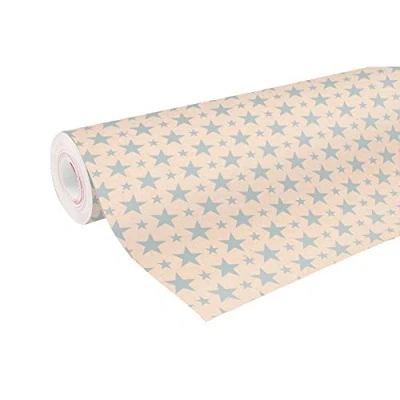 Image of Clairefontaine Ref 223801C Recycled Kraft Long Roll Wrapping Paper (Single Roll) 70cm Width x 50m Length, 70gsm Silver Stars Design