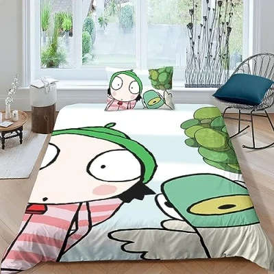 Image of LENTLY Sarah And Duck Bedding Set 3D Duvet Cover Soft Microfiber Quilt with Pillowcases, Comforter 2 Piece Single（135x200cm）
