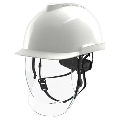 Image of MSA V Gard 950 Electricians Helmet White with Faceshield Ratchet ARC Flash