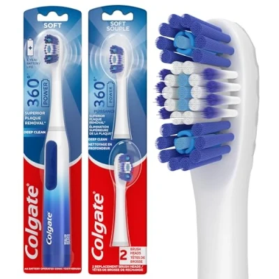 Image of Colgate 360 Floss Tip Sonic Powered Battery Toothbrush, Pack of 2