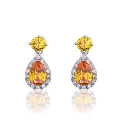 Image of CHERUBIC Women Teardrop Drop Earrings Halo Round Cut White Gold Plated Cubic Zirconia Crystal Elegant Pear Dangle Jewelry