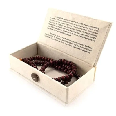 Image of Tibetan Lokta Paper Box and Wooden Mallah Prayer Beads Om mani Padme hum