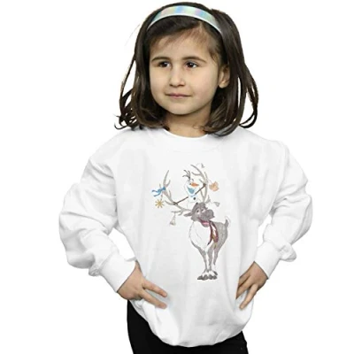 Image of Disney Girls Frozen Sven and Olaf Christmas Ornaments Sweatshirt White 5 6 Years