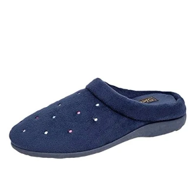 Image of Sleepers Womens Charley Memory Foam Cuff Mule Slippers Navy Blue (Small Fit Order 1 Size Up) 4 UK
