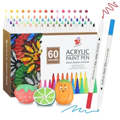 Image of TBC The Best Crafts Acrylic Paint Pen 60 Color waterproof, non toxic, odorless, suitable for paper, pottery, stones, backpacks, glass, eggs, fabrics, plastics, handicrafts, gift cards Gifts Kids