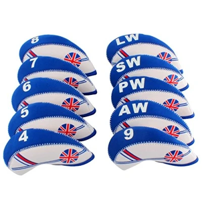 Image of MamimamiH Golf 10pcs UK Flag Neoprene Club Iron Head covers cover set Headcovers Blue White Protect Case