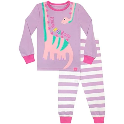 Image of Harry Bear Girls Snug Fit Pyjamas Dinosaur Purple 4 5 Years