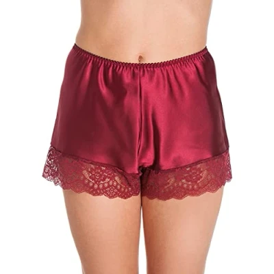 Image of Ladies Satin French Knickers Briefs Lace Trim Retro Plus Sizes (22/24, Claret)