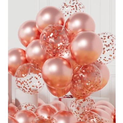 Image of AULE Metallic Rose Gold Balloons: 42 Pack 12 inch Chrome Confetti Party Balloons and Dark Red Helium Latex Balloon with Ribbons Girl Birthday Wedding Bridal Shower Bachelor Decoration