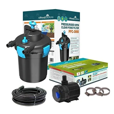 Image of AllPondSolutions Pressurised Koi Fish Pond Filter Complete KIT with Pump and UV Steriliser Light All in one Ponds Up to 3000 litres PFC