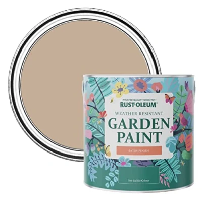 Image of Rust Oleum Brown Mould Resistant Garden Paint In Satin Finish Salted Caramel 2.5L