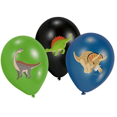 Image of amscan 9903988 6 Latex Balloons Happy Dinosaur, Green, Black &amp; Blue, One Size