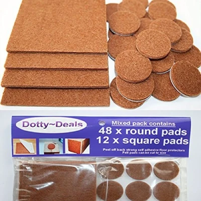 Image of 12x Square &amp; 48x Round Self Adhesive Felt Floor Protector Pads.