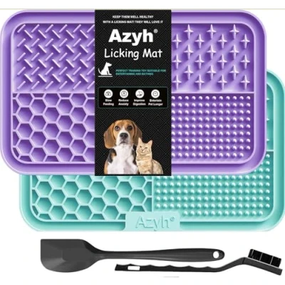 Image of Azyh Licking Mat for Dogs &amp; Cats 2 Pack, Slow Feeder Lick Pat Large and Puppies, Anxiety Relief Dog Toys Feeding Butter Yogurt Peanut, Pets Bathing Grooming Training (9.9&#039;&#039; x 6&#039;&#039;)