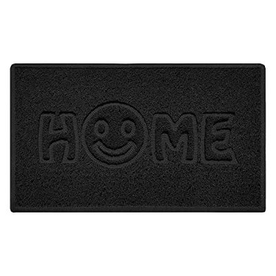 Image of Nicoman SMILEY FACE Embossed Shape Door Mat Dirt Trapper Washable Barrier Doormat (Use Indoor or Sheltered Outdoor) (75x44cm/29.5x17.3inches,Medium) Black